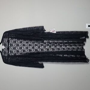 NWT LuLaRoe Lace Longline Duster Kimono Size L Black Whimsigoth Open Cardigan